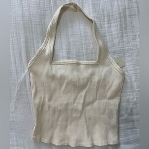 Francesca's Cream Ribbed Halter Crop Tank